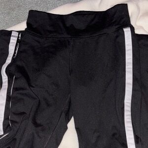 Justice Black flare leggings with White Stripes